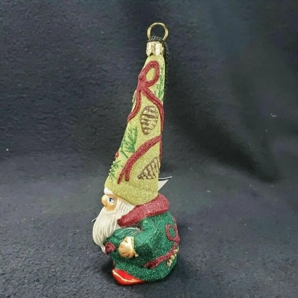 Glitterazzi‎ Joy To The World Golden Cone Gnome Christmas Ornament Glass Retired
